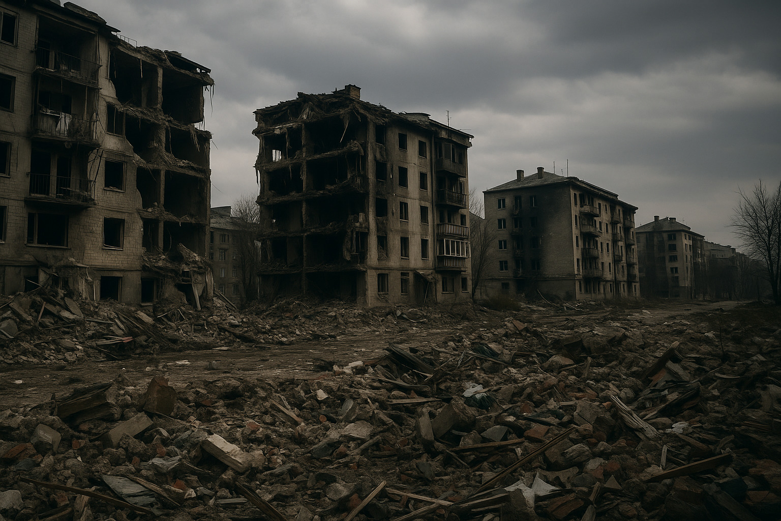 Western delays in Ukraine aid - ruins of Ukrainian city
