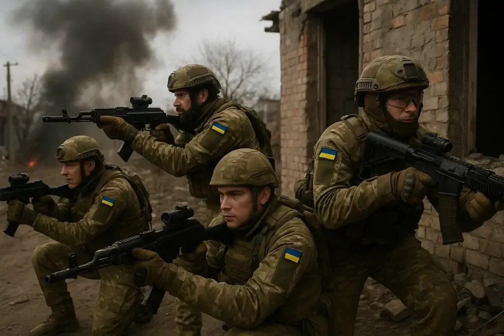 Ukrainian soldiers in combat positions defending Pokrovsk during the 2025 battle