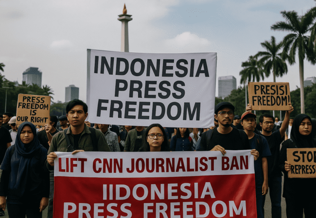 Protest in Jakarta demanding Indonesia press freedom after CNN journalist ban
