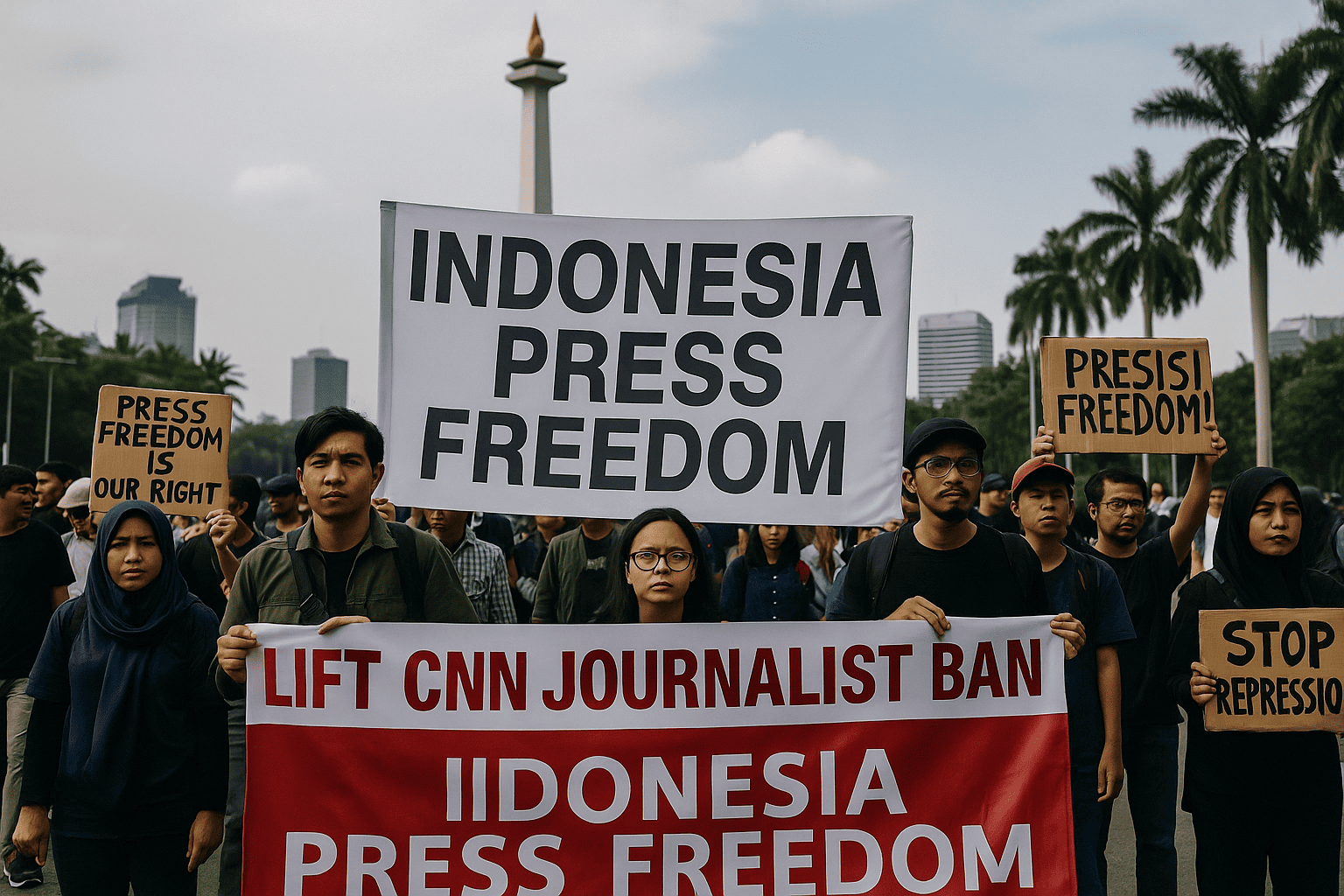 Protest in Jakarta demanding Indonesia press freedom after CNN journalist ban