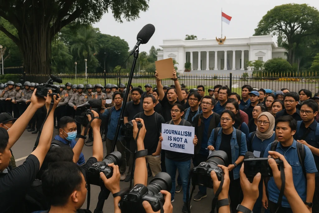 Journalists and activists protest in Jakarta demanding press freedom after CNN journalist ban