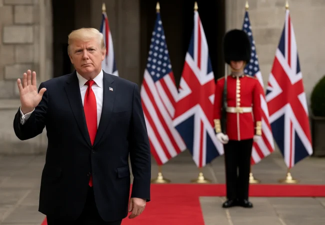 Trump approval bump after UK state visit with Union Jack flags and royal guard