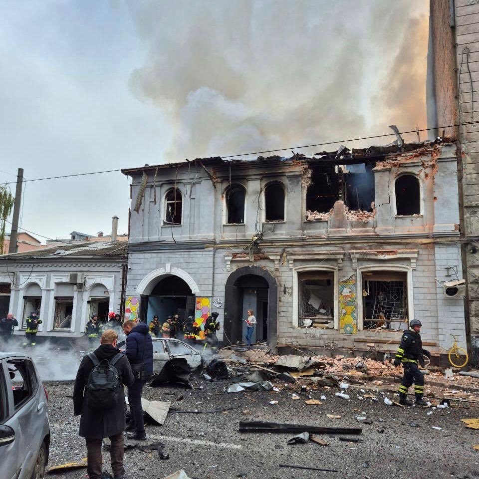 Destroyed kindergarten after Russian drone strike in Kharkiv